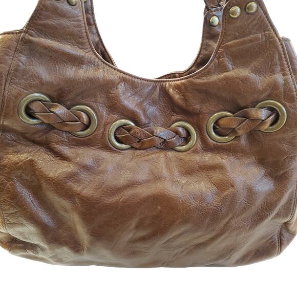 Kooba Hobo Bag Shoulder Carla Braided Tassels Brown Leather Drawstring Satchel - Picture 7 of 16